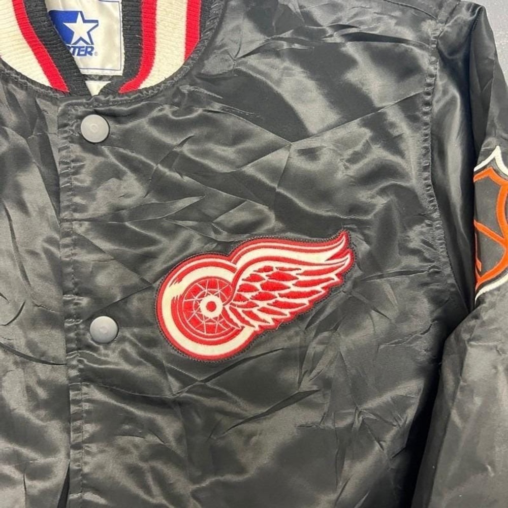 Vintage Detroit Red Wings Satin Jacket Mens Large Black 1990s Starter NHL - Picture 3 of 11